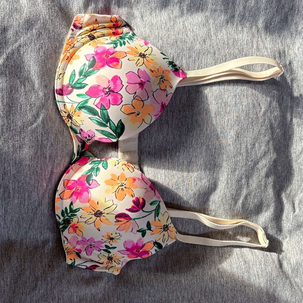 Floral Print Bra with Pink and Yellow Flowers